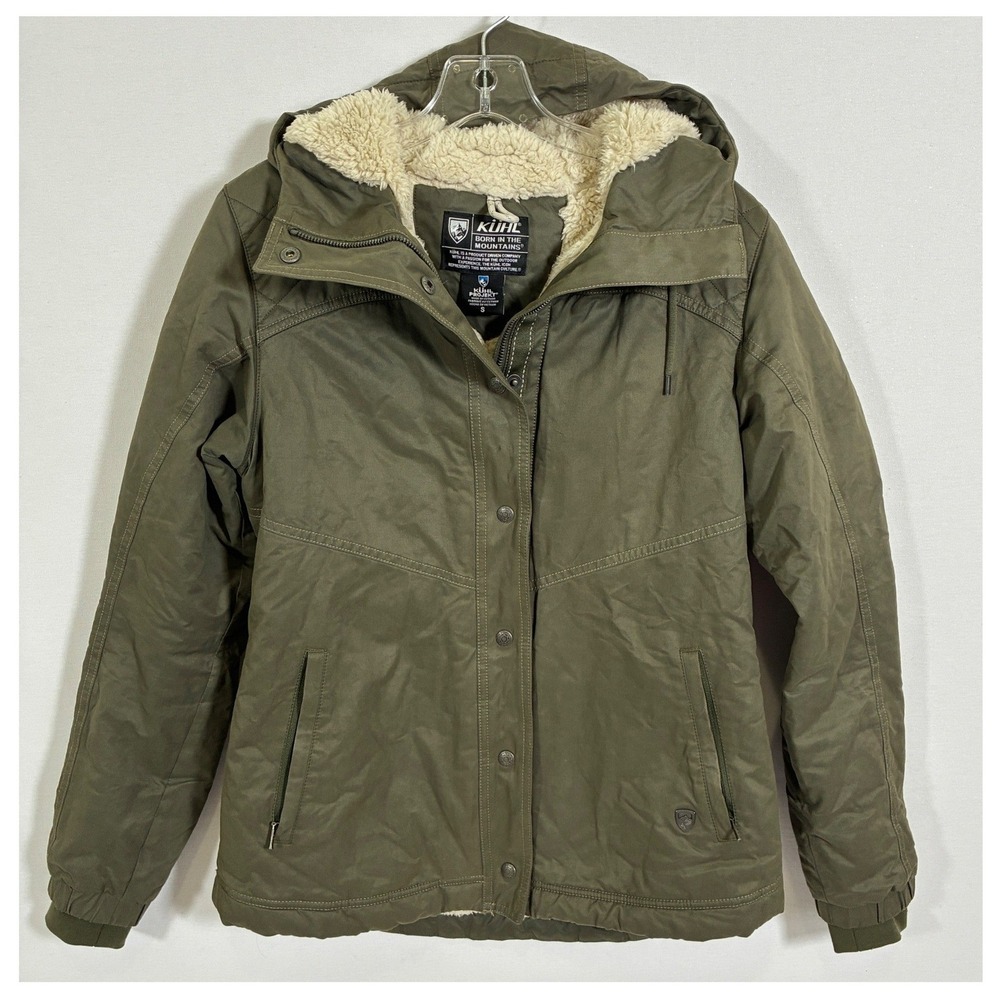 Kuhl Projekt Luna Parka Womens S Olive Green Sherpa Fleece Lined Hooded Jacket